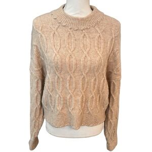 DH NY Cable Knit Beige Sweater Cropped Cashmere Wool Blend Cozy Preppy Medium